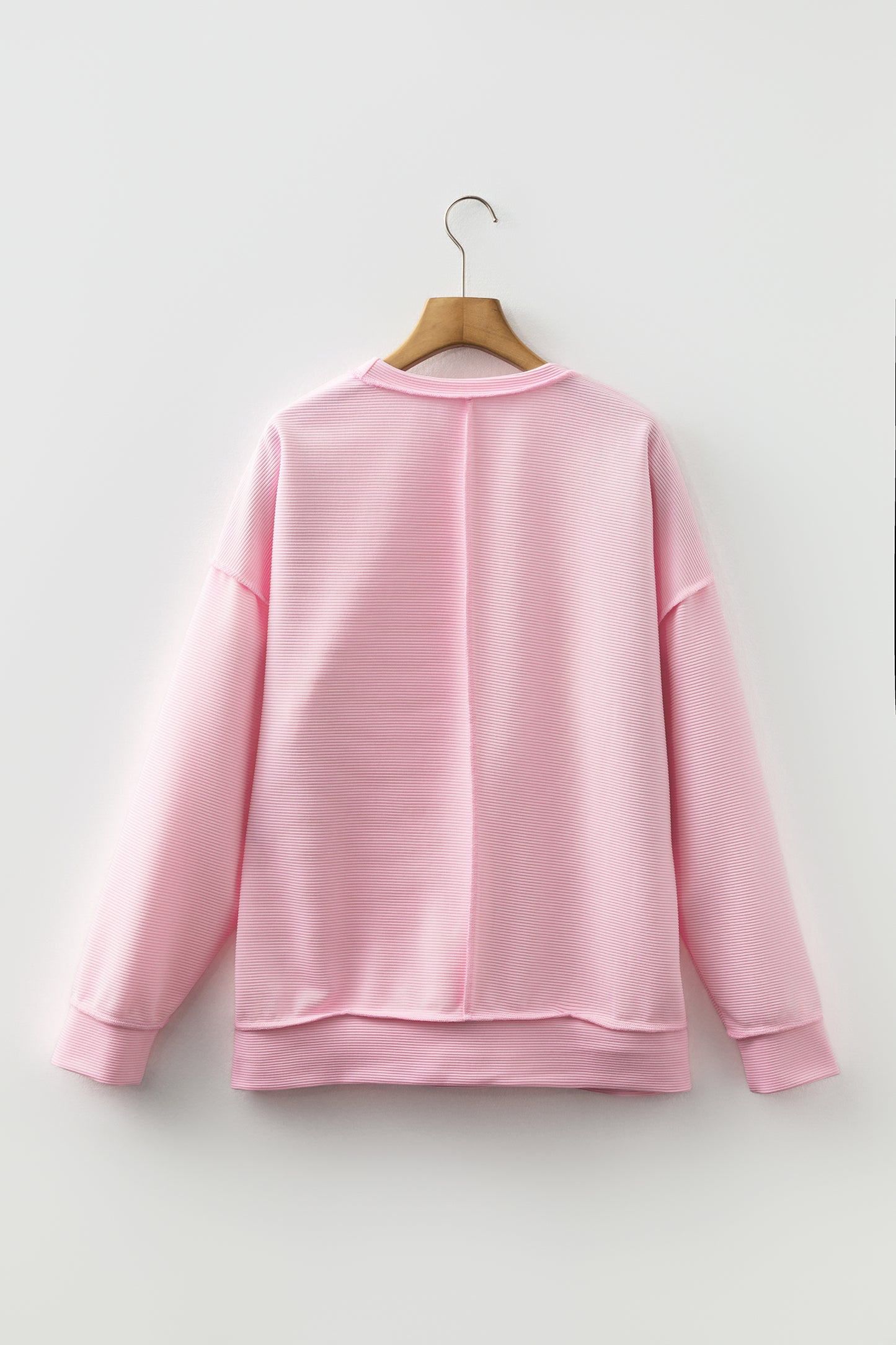 Solid Ribbed Exposed Seam Long Sleeve Top