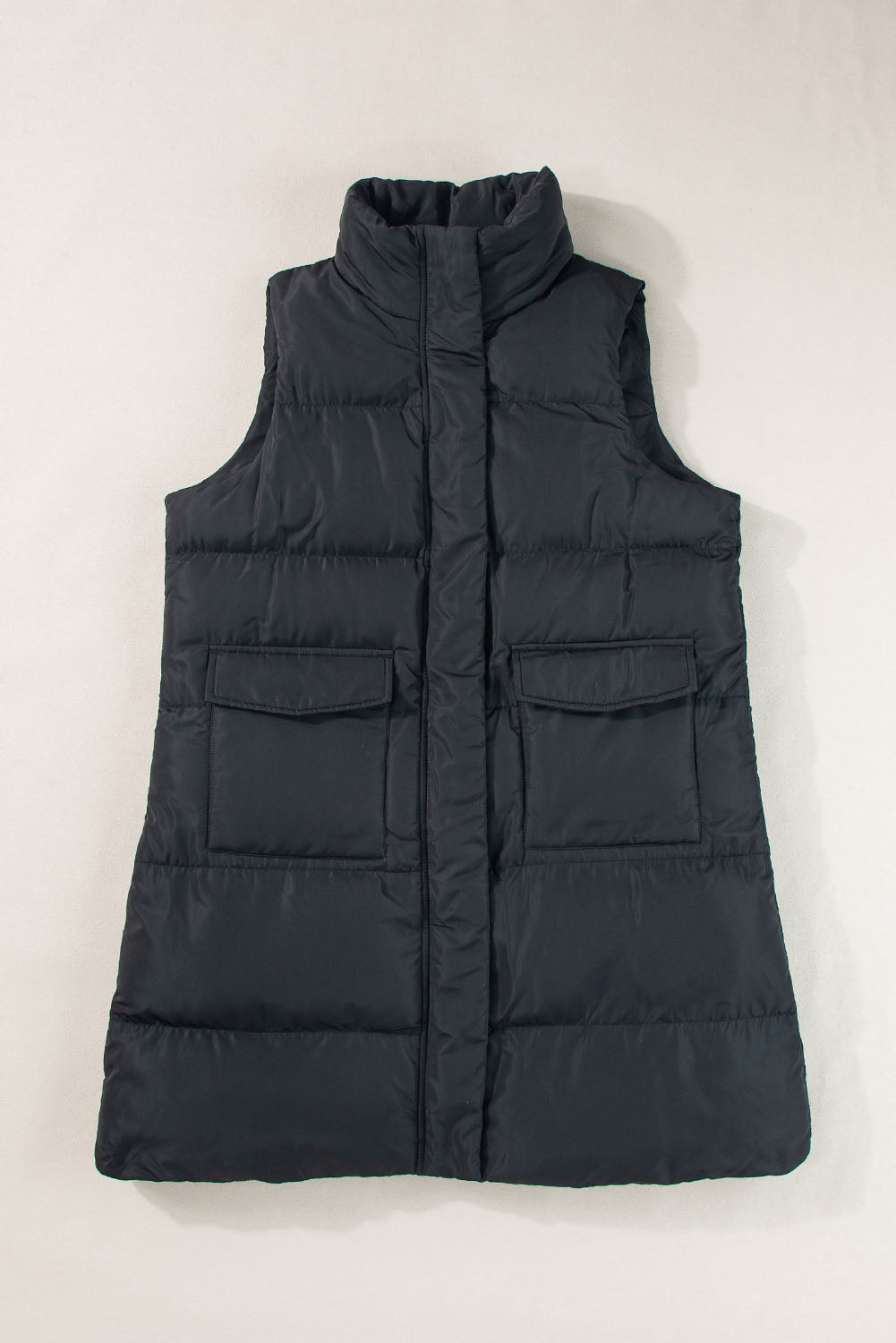 Zip Up Pocketed Longline Puffer Vest