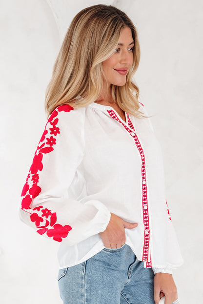 Floral Embroidered Puff Long Sleeve Shirt