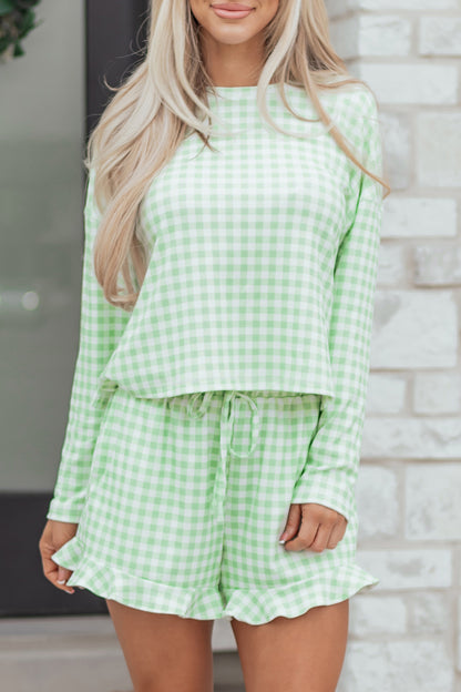 Gingham Long Sleeve Top and Shorts Set