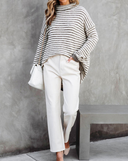 Stripe Turtleneck Long Sleeve Sweater