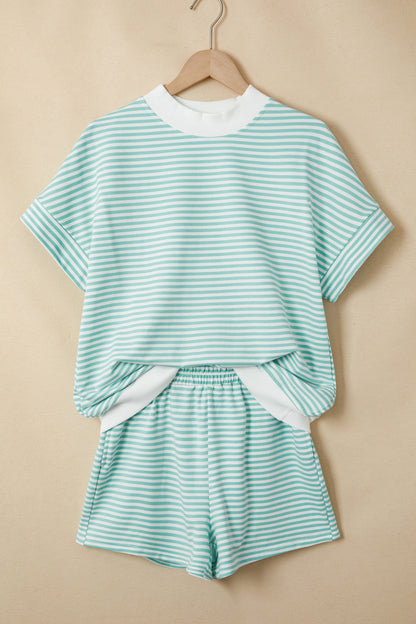 Stripe Contrast Mock Neck Tee & Shorts Set
