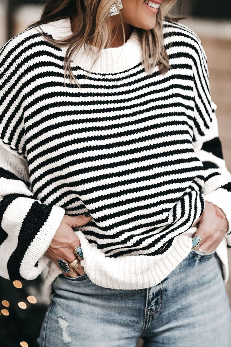 Stripe Drop Shoulder Knit Sweater