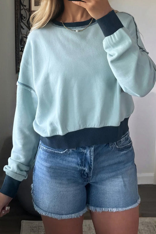 Colorblock Patchwork Long Sleeve Crewneck Sweatshirt
