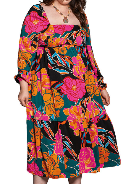 Floral Square Neck Dress Plus Size