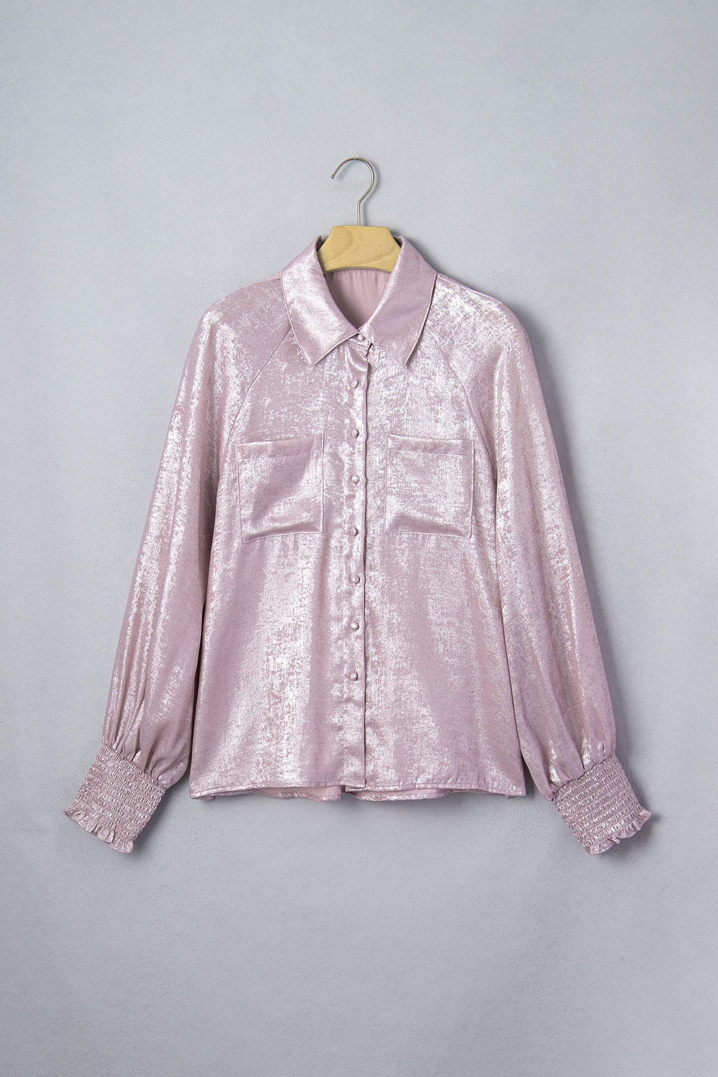 Ruffle Cuff Button Front Back Paneling Long Sleeve Shirt