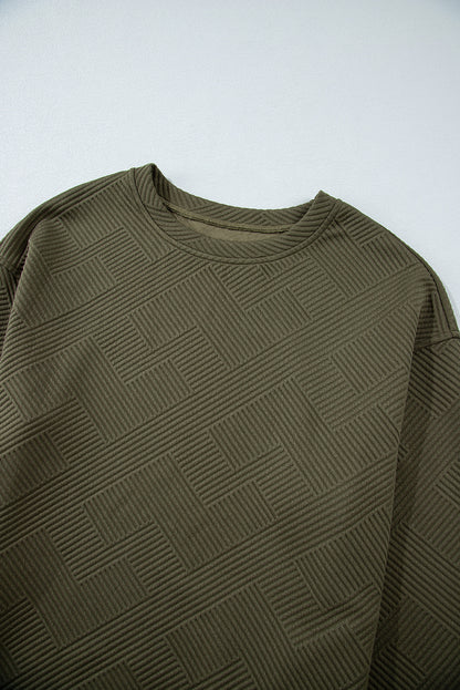 Solid Textured Round Neck Drop Shoulder Sweatshirt