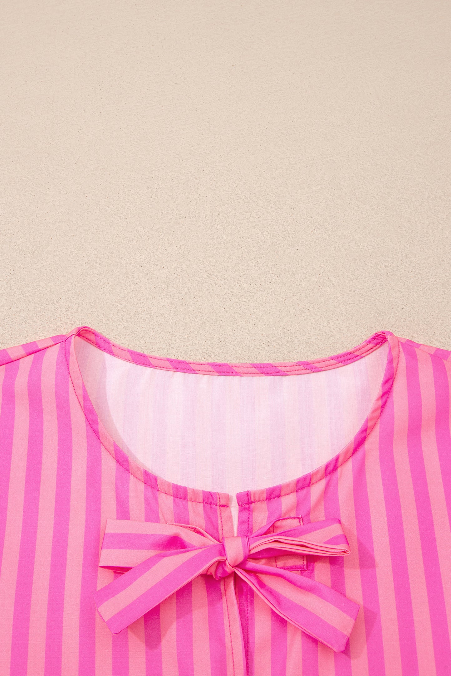 Stripe Bow Tie Front Short Puff Sleeve Dress