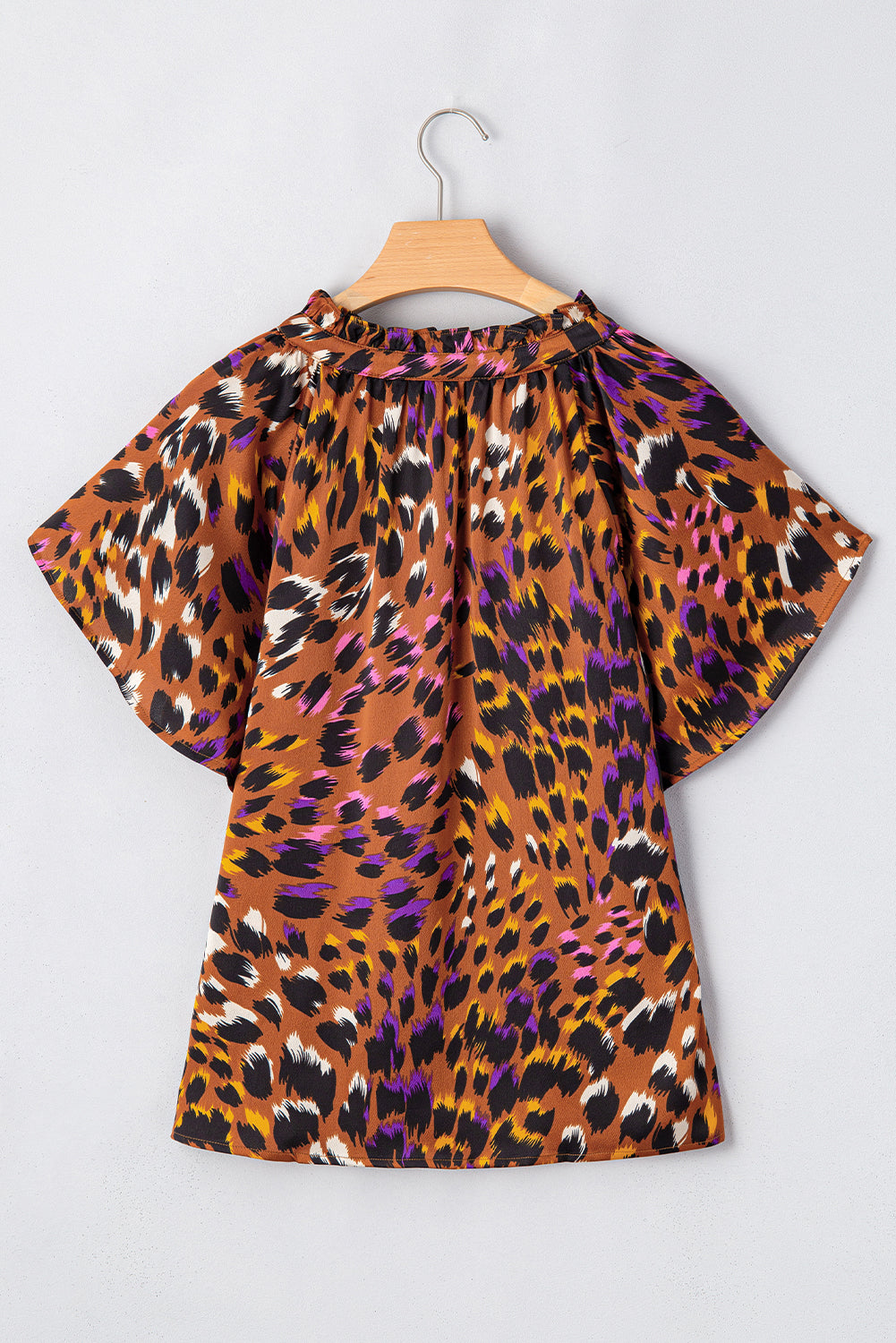 Leopard Short Sleeve V-Neck Blouse