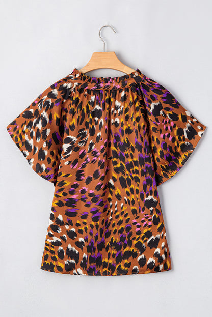 Leopard Short Sleeve V-Neck Blouse