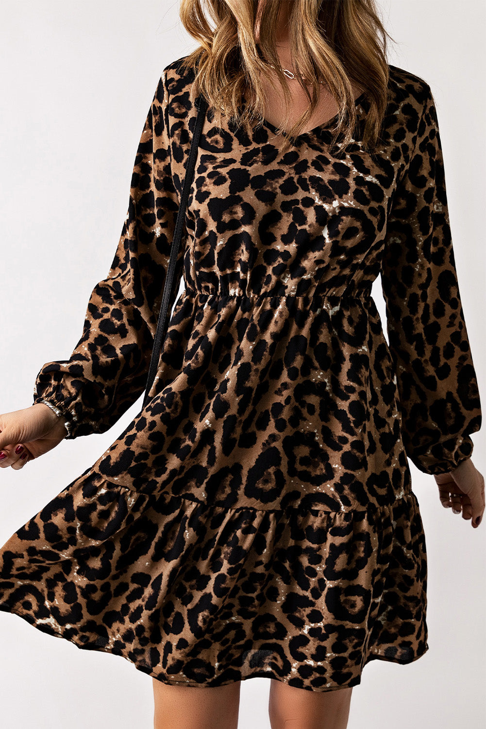 Leopard Ruffle Long Sleeve Dress