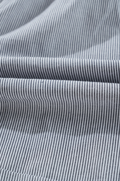 Stripe Chest Pockets Buttoned Collar Belted Romper