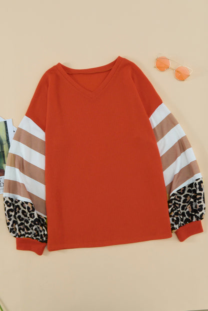 Leopard Stripe Lantern Sleeve Top