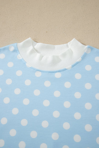 Polka Dot Colorblock Mock Neck & Shorts Set