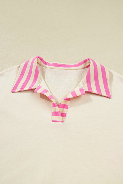 Plus Size Stripe Colorblock Collared Drop Shoulder Top