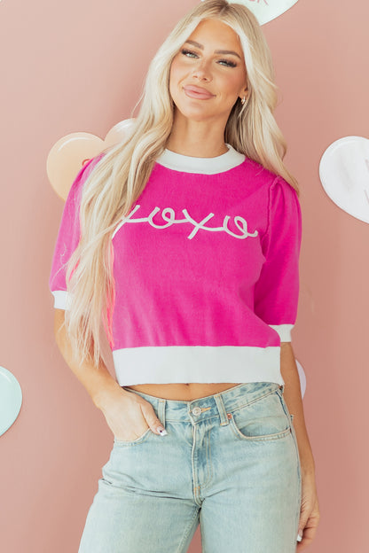 Valentine XOXO Embroidered Puff Sleeve Sweater Tee