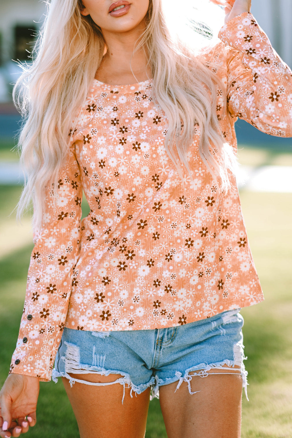 Floral Ribbed Long Sleeve Top