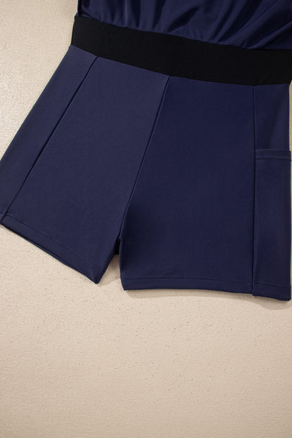 Contrast Trim Ruffle High Waist Swim Dress