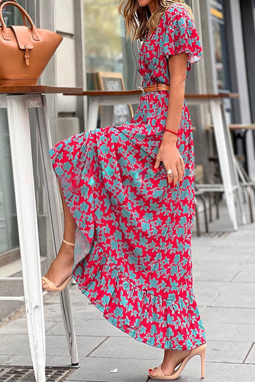 Floral Flutter Sleeve Maxi Dress