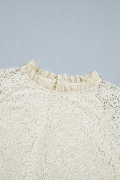 Sheer Lace Ruffle Trim Long Sleeve Blouse