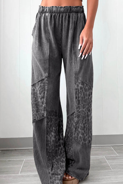 Leopard Patchwork Mineral Wash High Waist Pants