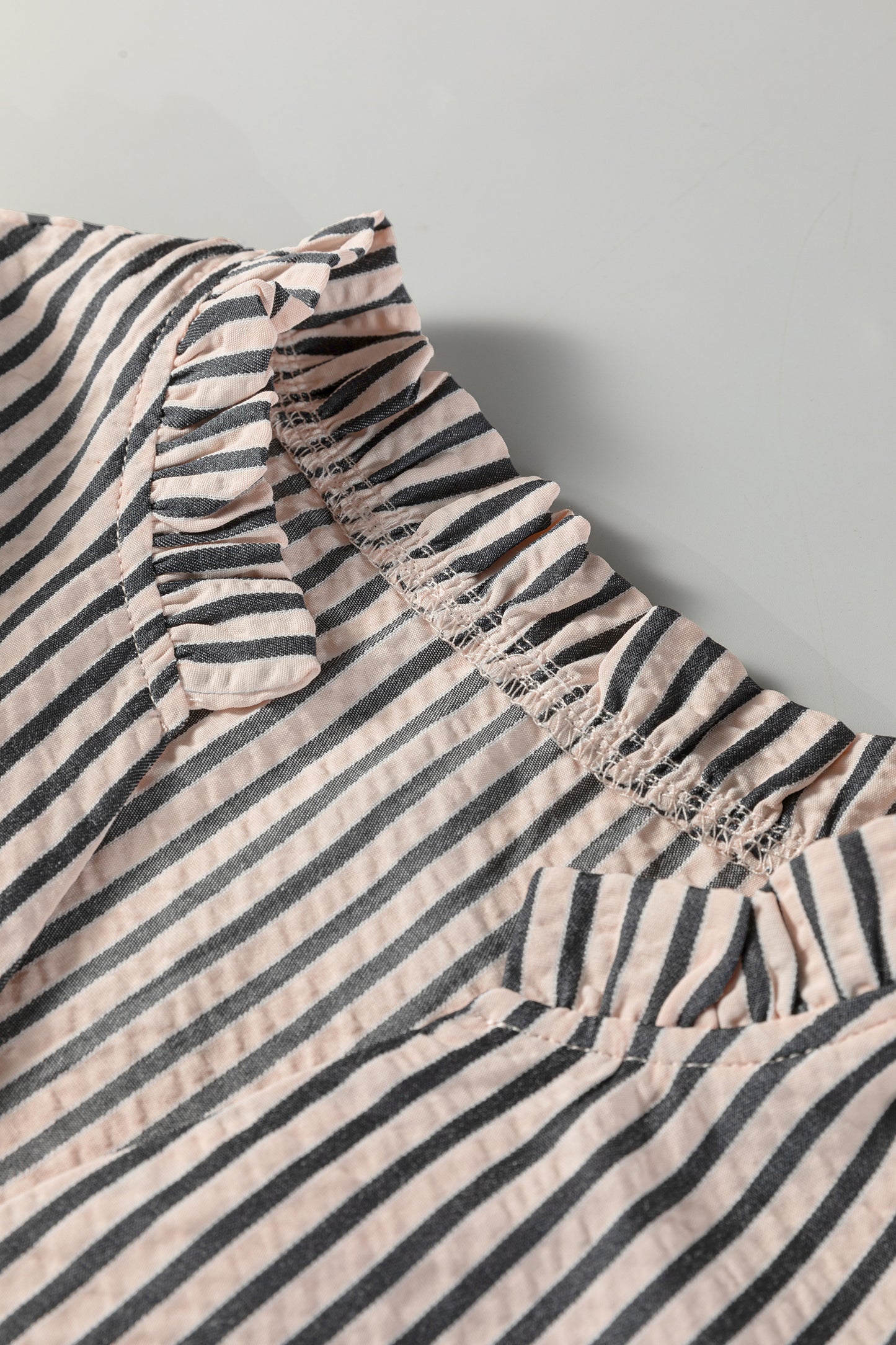 Stripe Knotted Cuff 3/4 Sleeve V-Neck Blouse