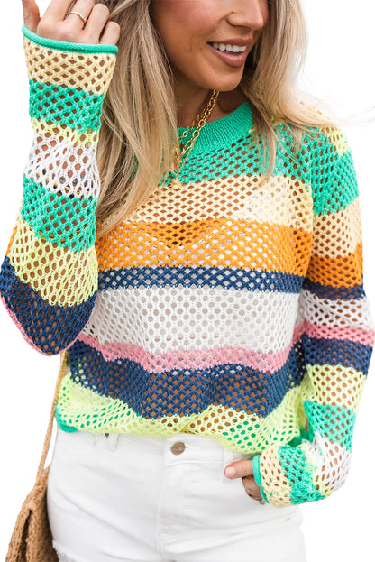 Colorblock Stripe Crochet Sweater