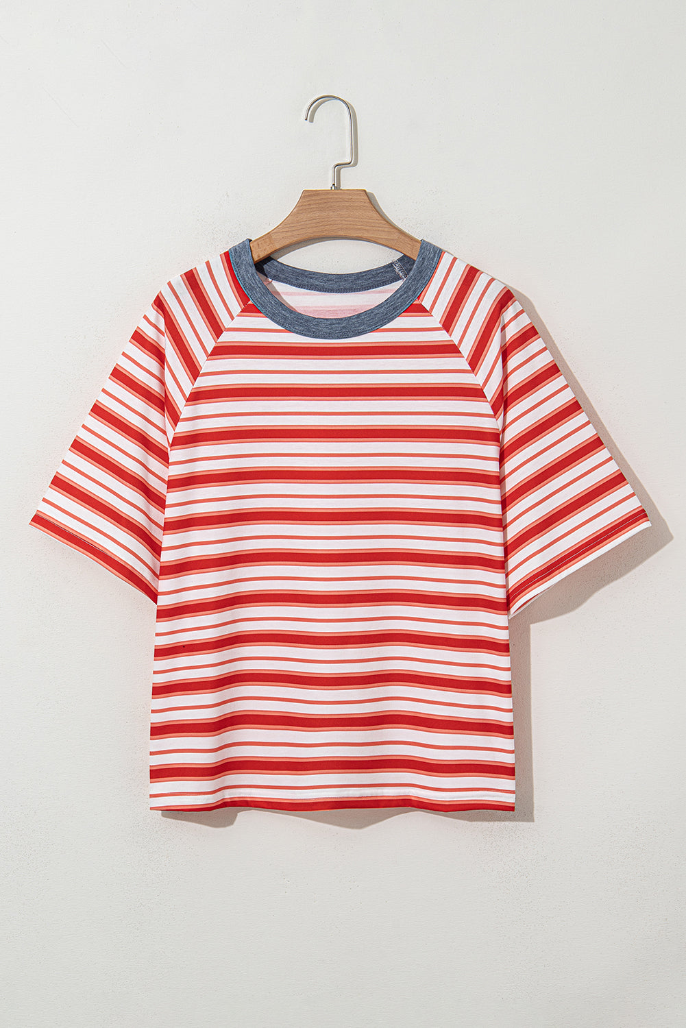 Stripe Contrast Collar Raglan Sleeve T-Shirt