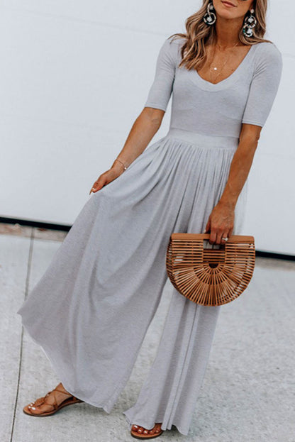 Short Sleeve Wide Leg Jumpsuit