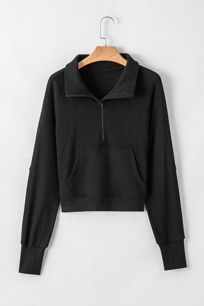 Solid Fleece-Lined Half-Zip Up Collar Sweatshirt