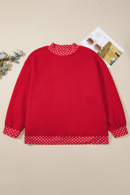 Plus Size Polka Dot Contrast Trim Mock Neck Sweatshirt