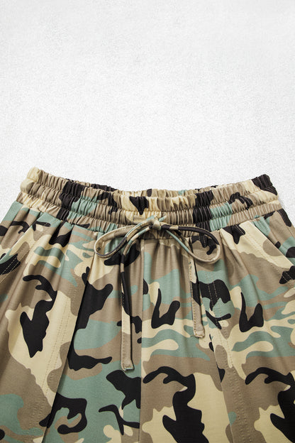 Camo Drawstring Elastic Waist Wide Leg Pants