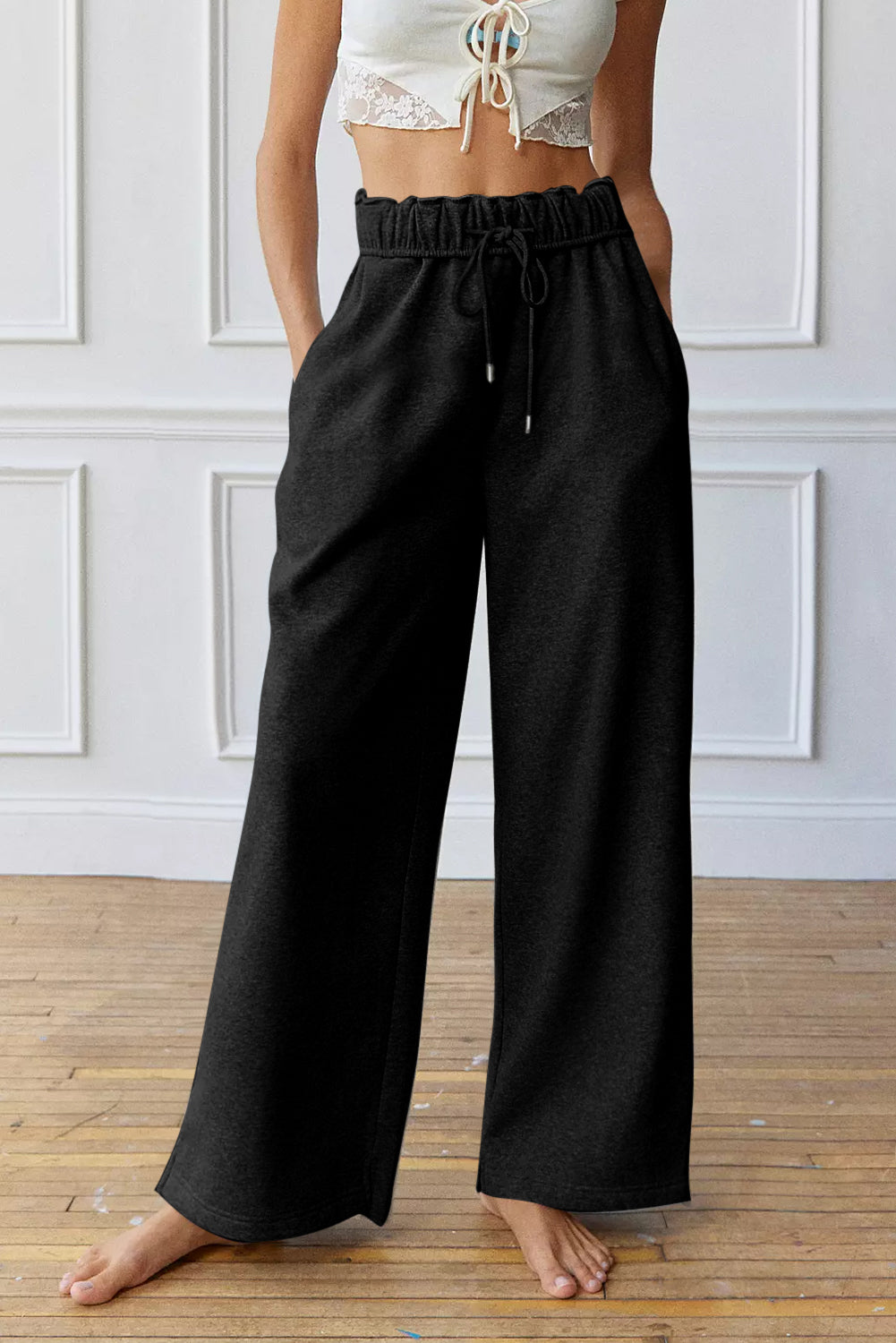 Drawstring Elastic High Waist Sweatpants