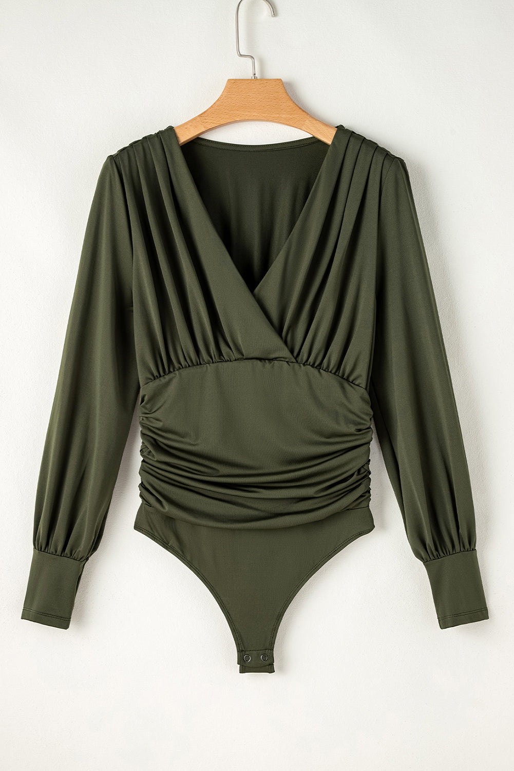 Ruched V-Neck Long Sleeve Bodysuit