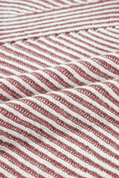 Stripe Ribbed Knit Boat Neck Sweater