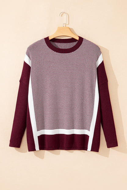 Stripe Colorblock Patchwork Dolman Sleeve Sweater