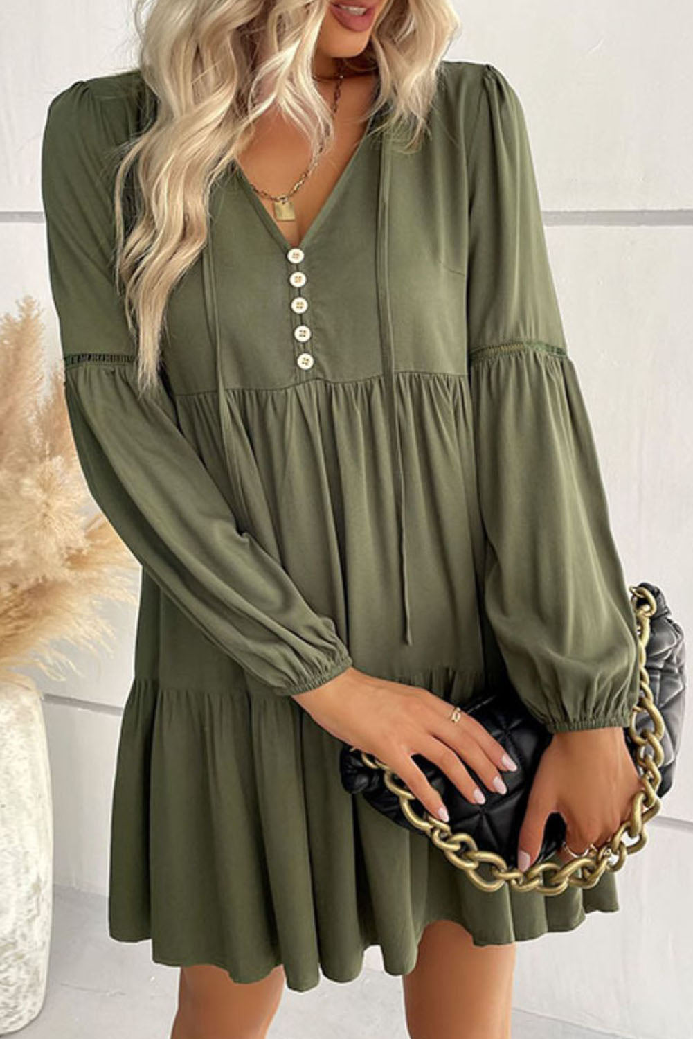 Ruffle Tiered Puff Sleeve Dress