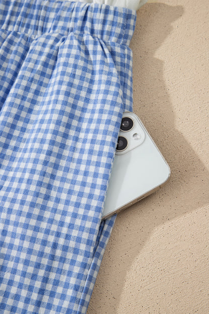 Plus Size Gingham Plaid Ruffle Contrast Trim Shorts