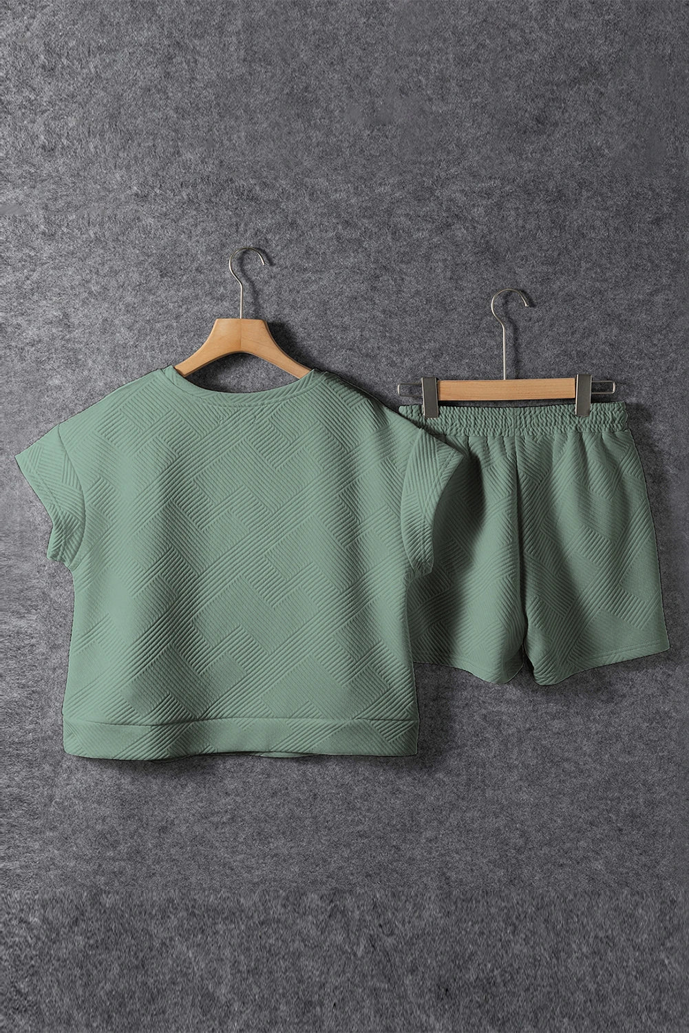 Textured Short Sleeve Top & Drawstring Shorts Set