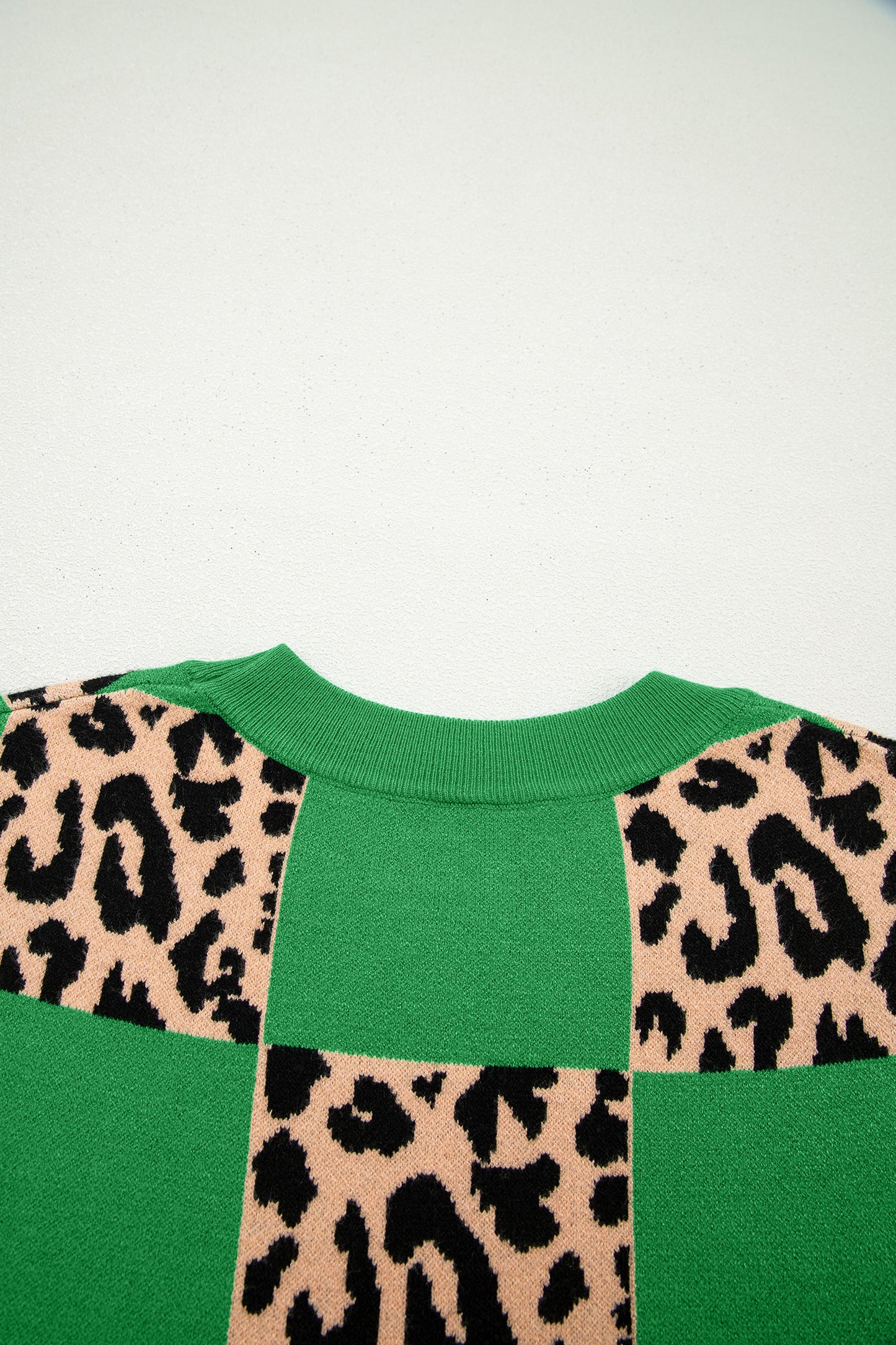 Leopard Checker Short Sleeve Knit Sweater