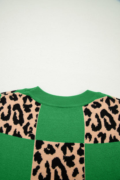 Leopard Checker Short Sleeve Knit Sweater