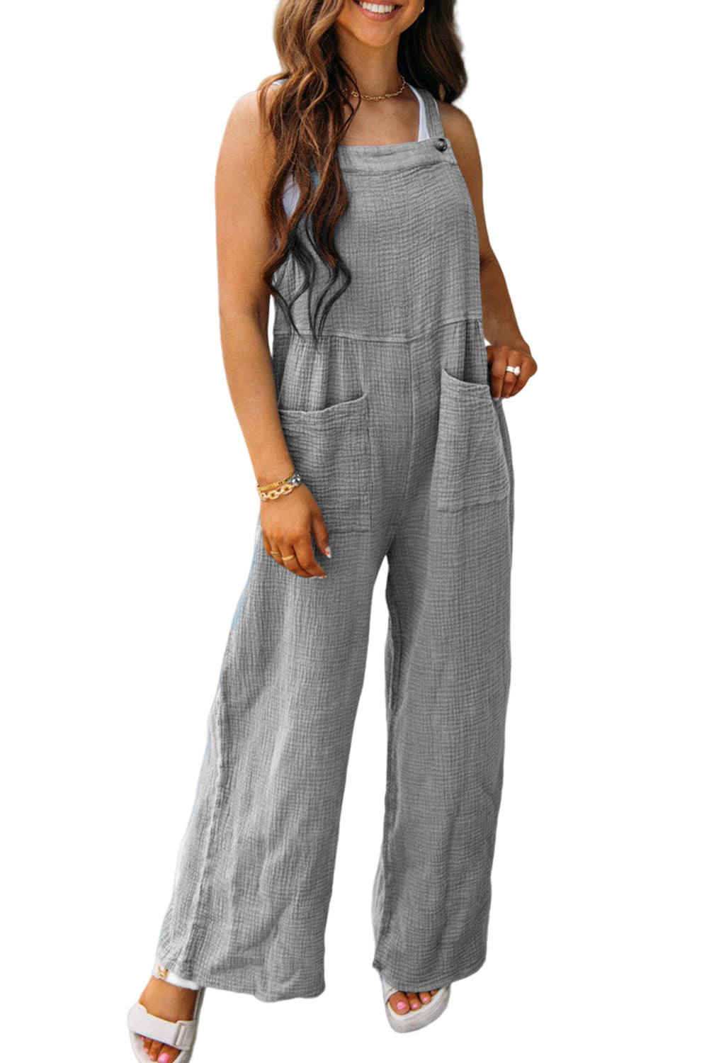 Gauze Wide Leg Overall w/Pockets