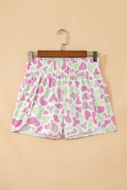 Camo Shirred High Waist Athleisure Shorts