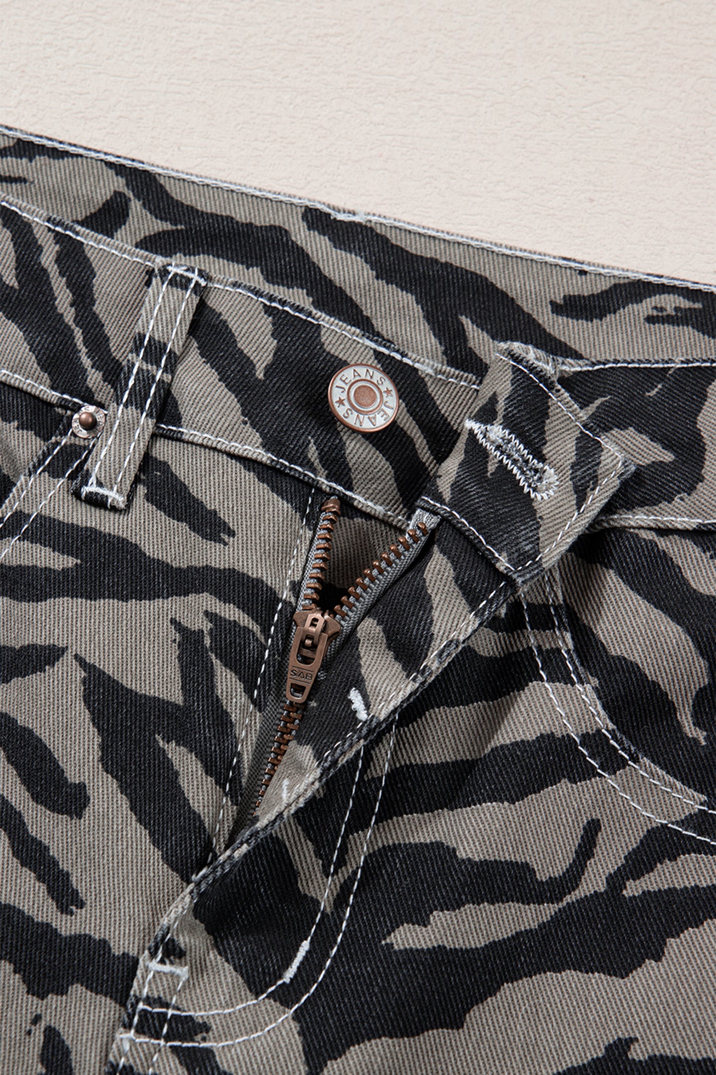 Zebra Stripe Denim Wide Barrel Leg Jeans