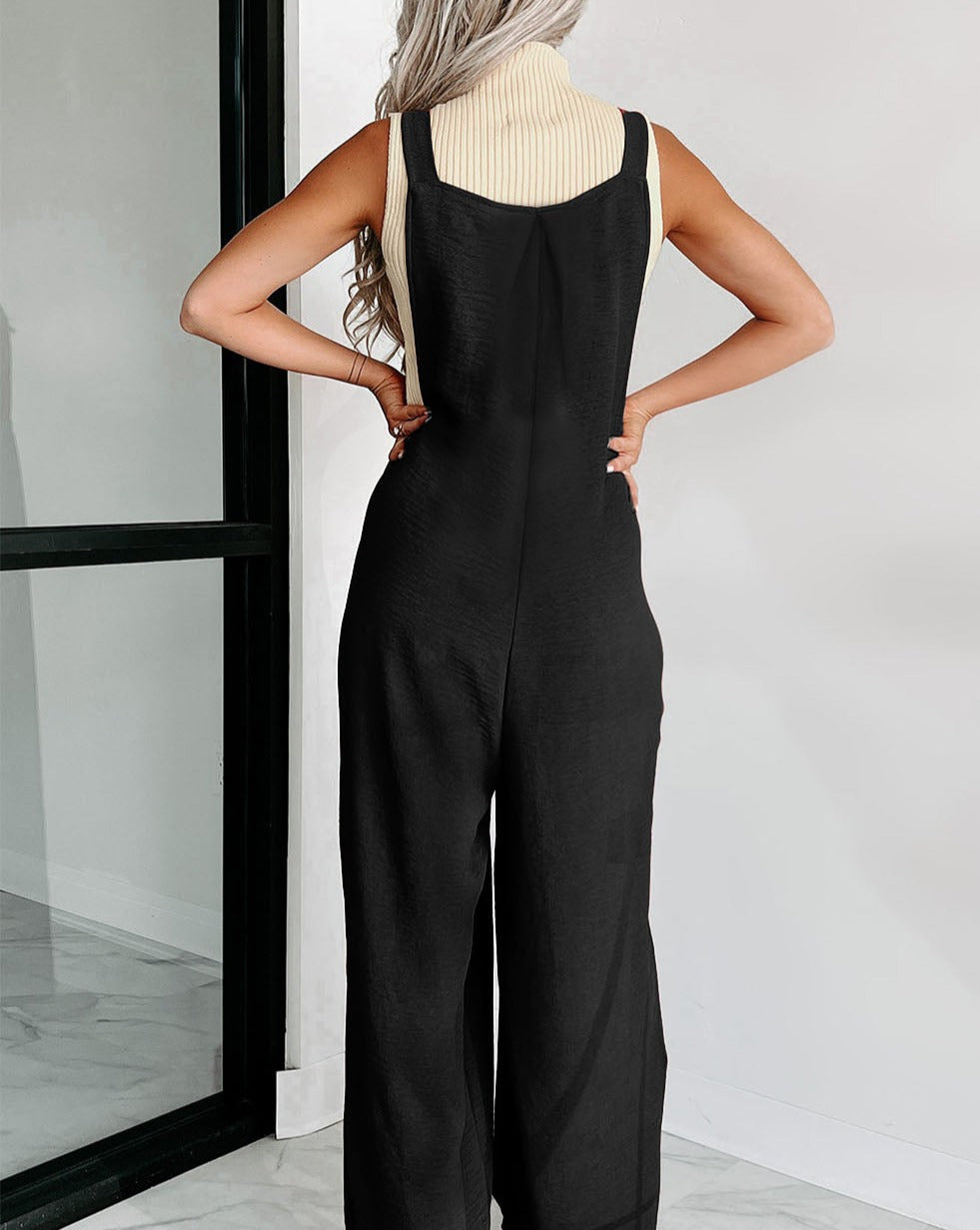 Buttoned Straps Wide Leg Jumpsuit