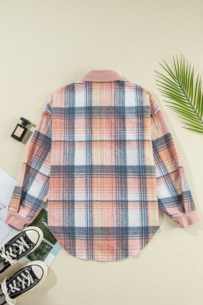 Plaid Corduroy Patchwork Pocketed Shacket