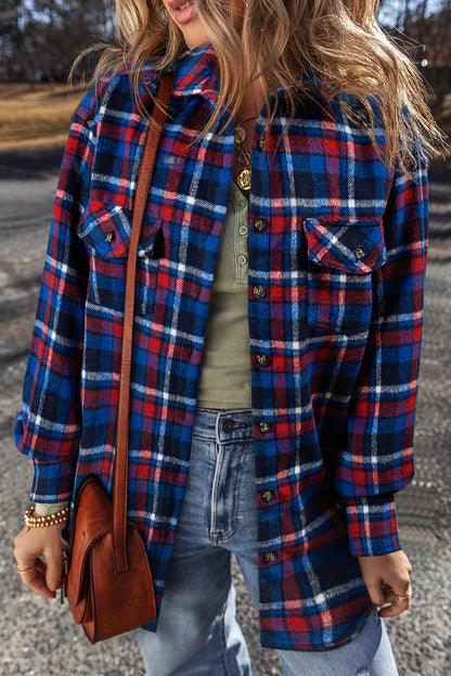 Plaid Flap Pocket Buttoned Shacket