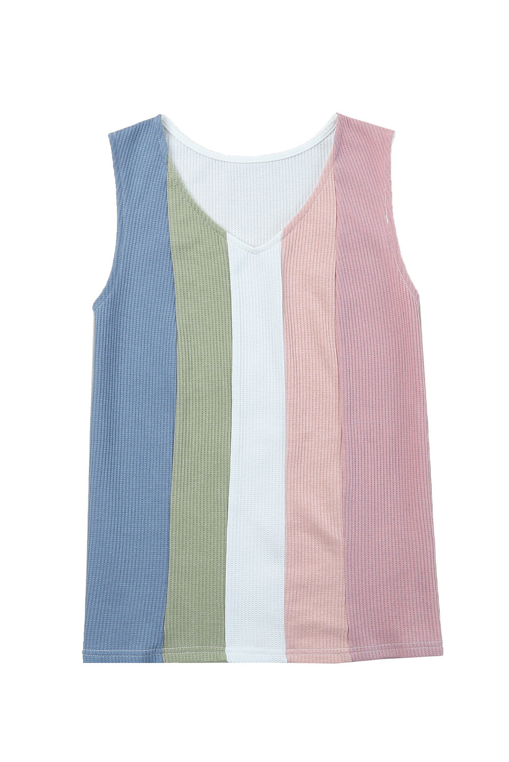 Colorblock Stripe Waffle V-Neck Top