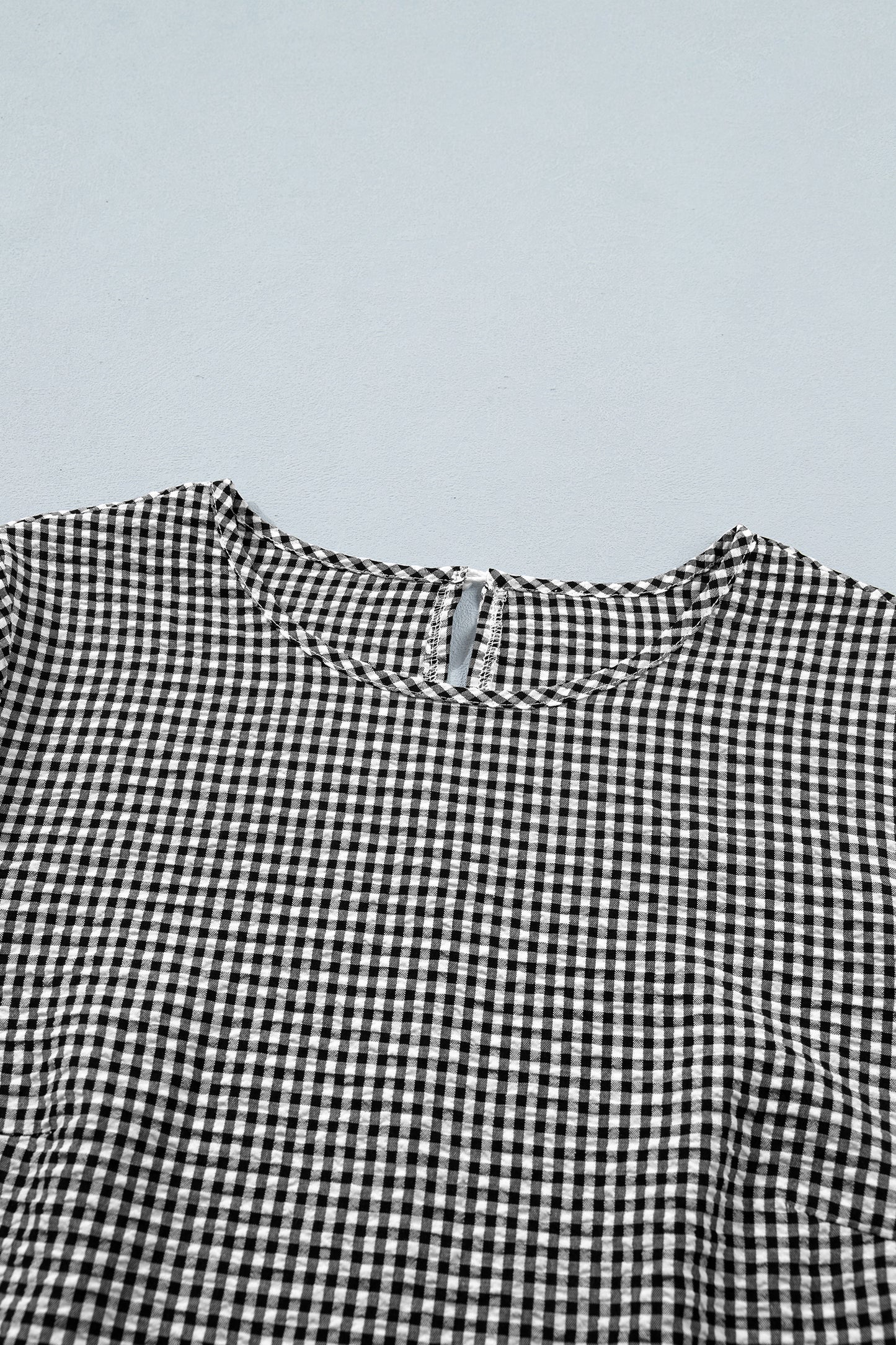 Gingham Plaid Bow Ruffle 3/4 Sleeve Blouse