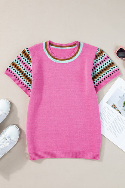 Contrast Cap Sleeve Crewneck Sweater